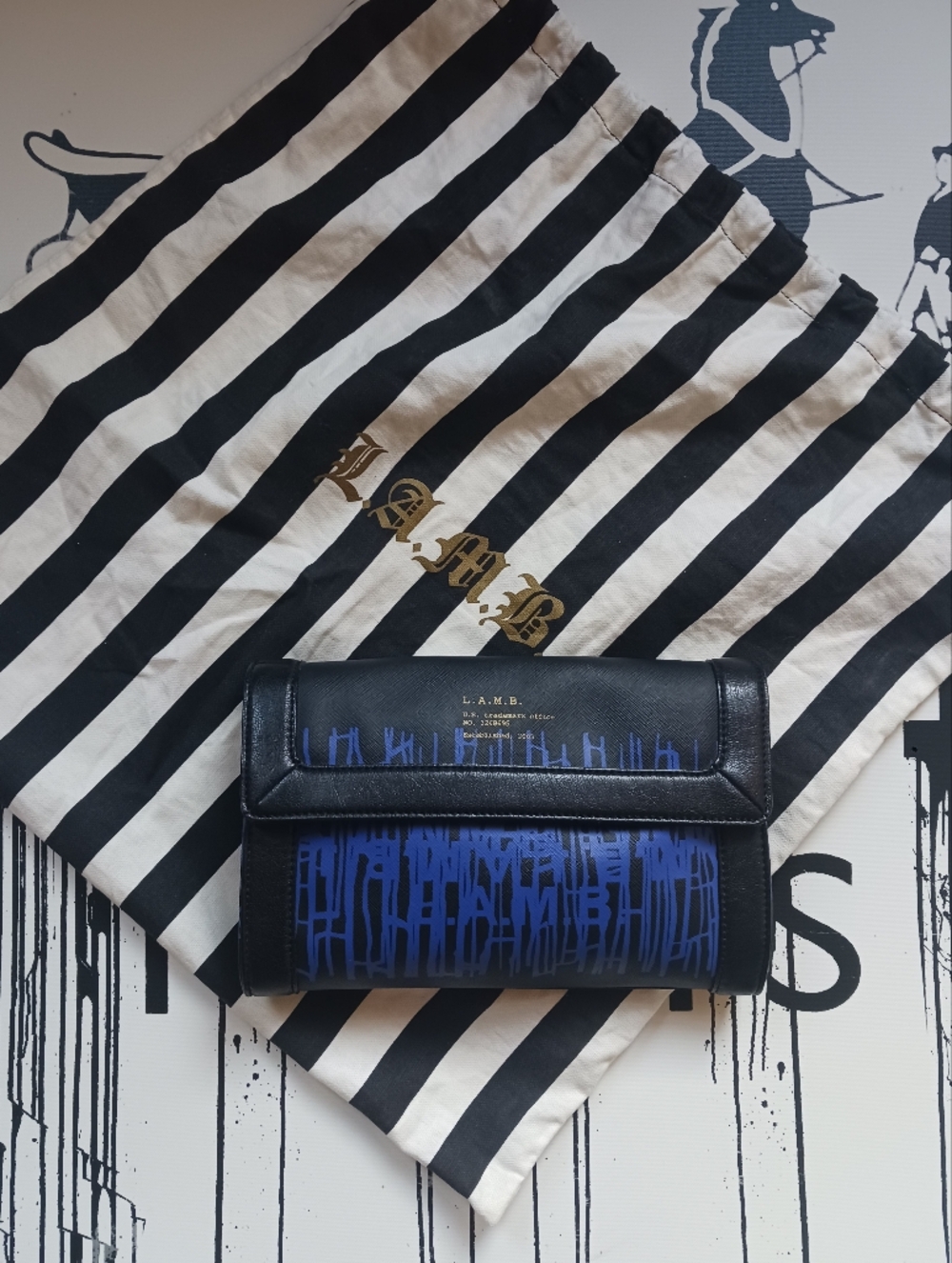 L.A.M.B. Gwen Stefani Blue/ Black Clutch Bag+ Dust Bag